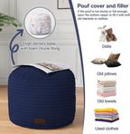 MeMoreCool Stuffed Round Pouf Ottoman Foot Rest, Soft Plush Floor Pouf Foot Stool, Corduray Footstool Footrest, Small Round Ottoman for Living Room Couch Sofa Chair, 20x15 Inch Navy