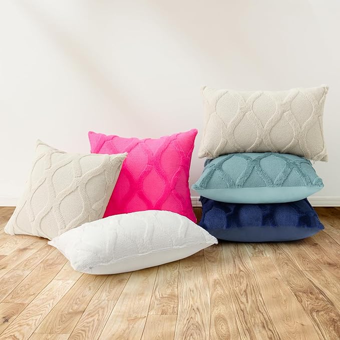 decorUhome Spring Euro Sham Throw Pillow Covers 22x22 Inch Set of 2, Soft Plush Faux Fur Wool Hot Pink Accent Couch Pillow Covers for Modern Farmhouse Bed Sofa Living Room