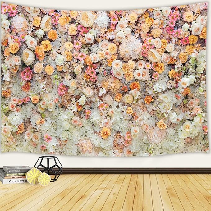 JAWO Floral Wall Tapestry for Girls, Colorful Pink Rose Flower Tapestries Wall Hanging for Bedroom, Romantic Spring Aesthetic Tapestry Beach Blanket College Dorm Home Decor (80" W X 60" H)