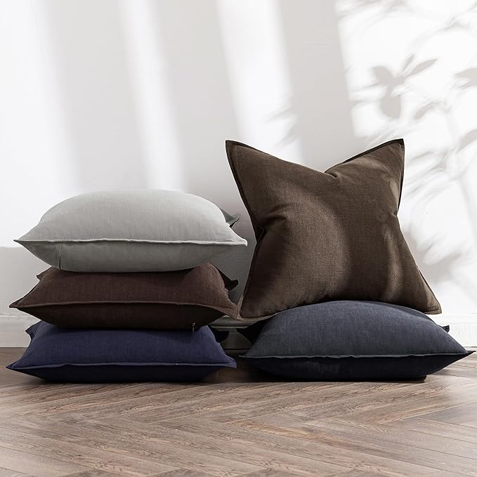 MIULEE Decorative Linen Euro Sham Pillow Covers 24x24 Black Boho Farmhouse Neutral Couch Throw Pillows for Halloween Bed Pack of 2 Accent Modern Pillowcase Sofa Livingroom Home Decor