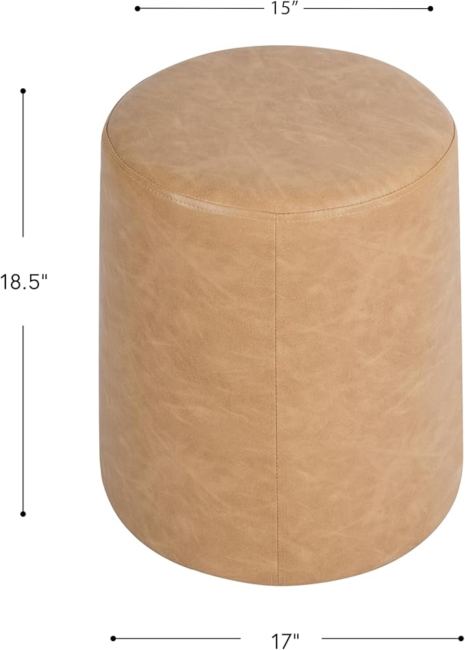 Spatial Order Faux Leather Organic ShapeOttoman (No Lid, Seat Only) | HomePop Home Décor | Round Pouf Foot Rest – Sand Faux Leather