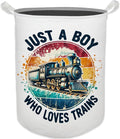 Just a Boy Who Loves Trains Laundry Basket, Toybox for Boys, Gifts for Train Lovers Enthusiasts Laundry Hamper Waterproof Collapsible Storage Bin Organizer for Bedroom Bathroom Dorm Clothes Toys