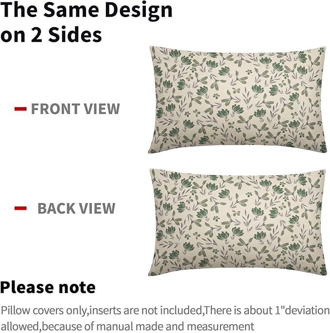 Sage Green Grey Floral Pillow Covers 12x20 Set of 2 Vintage Rustic Old Style Cute Small Flower Print Rectangle Decorative Outdoor Pillowcases Farmhouse Throw Cushion Case Decor for Couch Sofa Bed