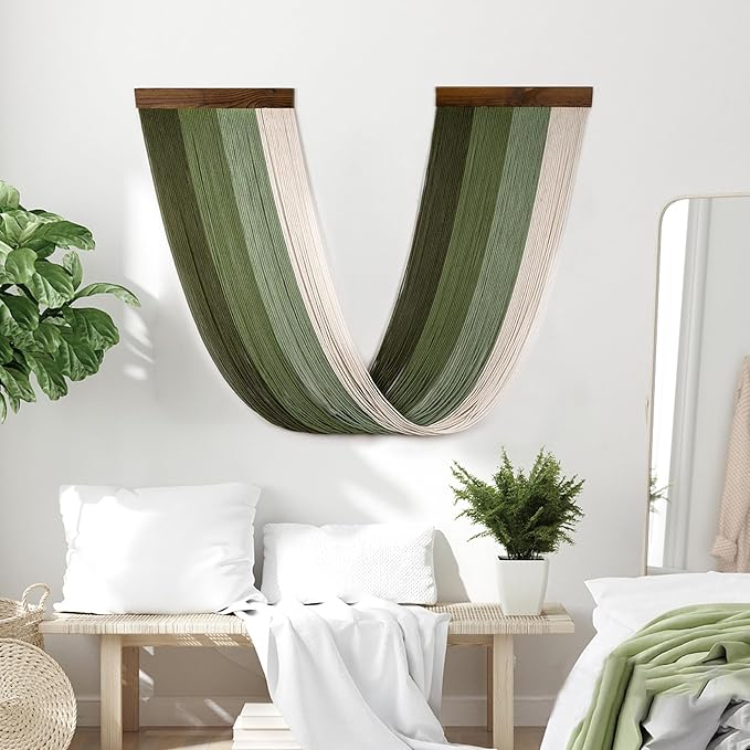 HVEST Large Macrame Wall Hanging Bohemian Tapestry Boho Home Decor, Green Tapestry Aesthetic Wall Decoration for Bedroom Living Room Apartment