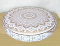 ICC Large Hippie Mandala Round Floor Pillow Cover Ottoman Pouf Cover Daybed Oversized Cotton Cushion Cover with Heavy Duty Zipper Seating Ottoman Poufs Dog-Pets Bed (White Gold Ombre, 35" Round)