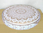 ICC Large Hippie Mandala Round Floor Pillow Cover Ottoman Pouf Cover Daybed Oversized Cotton Cushion Cover with Heavy Duty Zipper Seating Ottoman Poufs Dog-Pets Bed (White Gold Ombre, 35" Round)