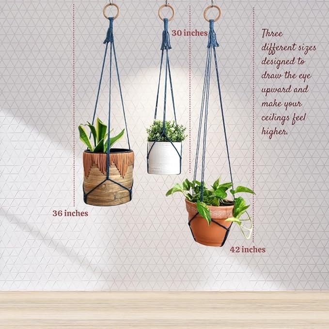 Set of 3 Macrame plant hanger for pots 4-10” live plants indoor and outdoor decor hanging plant holder Boho décor Plant stand Indoor plant shelf for Hanging planter for plant pots (Peacock Blue)