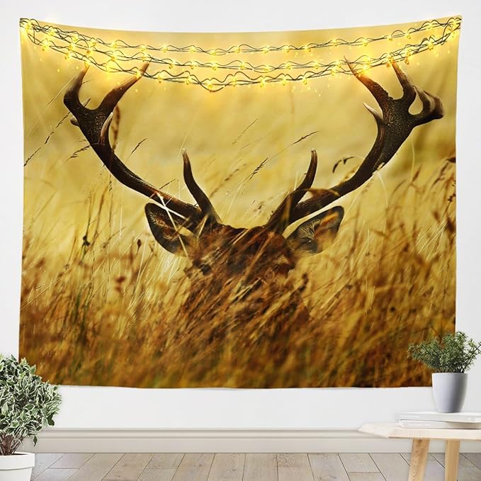 Erosebridal Antler Tapestry, Whitetail Deer Wall Blanket, Countryside Rural Hunting Theme Wall Hanging, Brown Bedroom Decor Large 59x82
