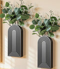 DREAMLOOM 2 Pack Wooden Wall Vases with Fake Plants, Wall Hanging Planters Boho Modern Farmhouse Indoor for Narrow Spaces Entryway Bathroom Home Office Decoration, Black