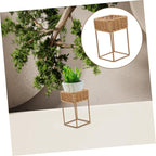 Unomor Boho Wicker Plant Stands Indoor Plant Shelf Small Decorative Tiered Tray for Bonsai Pots Cactus Decorative Pot