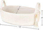 Mkono Small Storage Basket for Toilet Tank Top Boho Bathroom Decor Woven Rope Toilet Paper Tray Organizer for Shelf Bedroom Living Room, White, 1 Pack, 13" L x 6" W