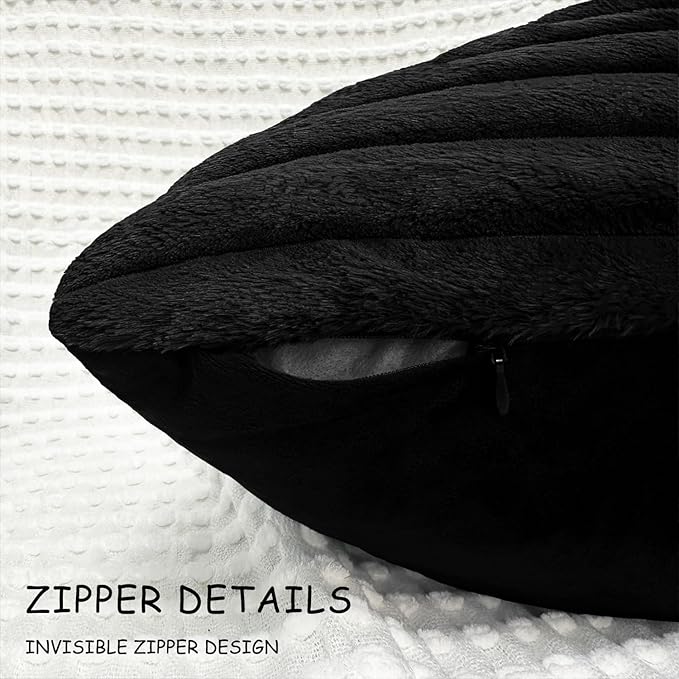 4 Pack 20x20 Pillow Cover Velvet Pillow Covers, Faux Fur Square Throw Pillow Covers for Living Room Decorations Throw Pillow Case, Throw Pillow Cover Cushion Cover for Home Sofa Bedroom Car, Black