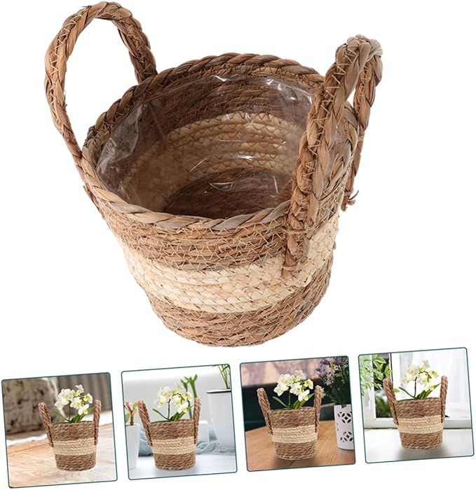 Milisten Woven Plant Basket for Indoor and Outdoor Use Faux Rattan Planter for Decorative Storage Boho Style for Home and Garden Decor