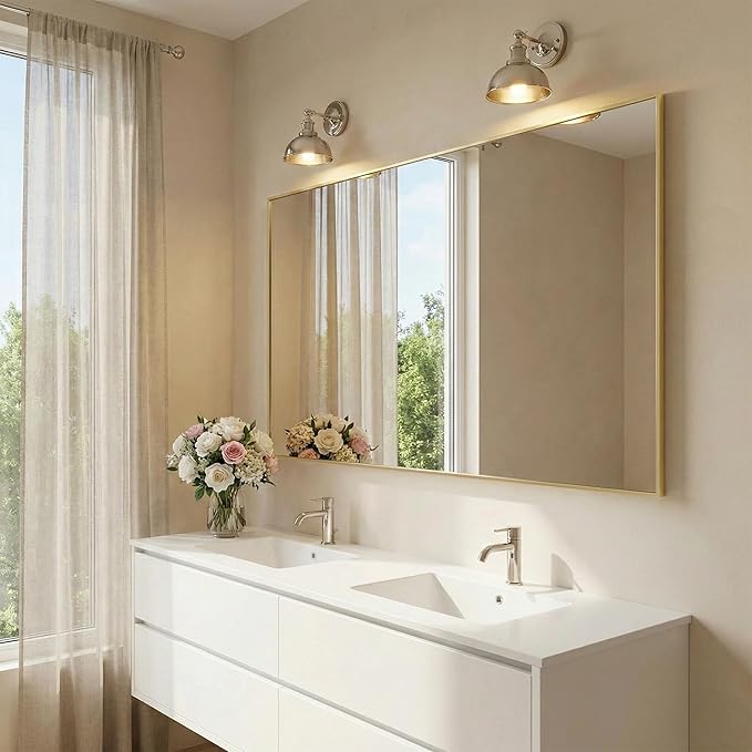 60"x30" Gold Bathroom Mirror for Double Vanity, Metal Framed Wall Mirror, Oversized Horizontal/Vertical Rectangular Mirror Over Sink, Modern Luxe Decor