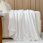 NEWCOSPLAY Super Soft King Blanket White Premium Silky Flannel Fleece Leaves Pattern Lightweight Bed Blanket All Season Use (White, King(90"x110"))