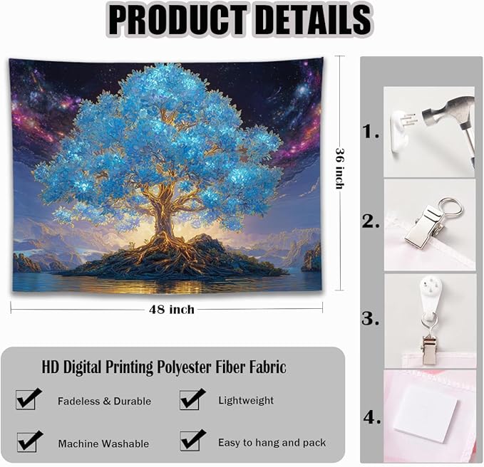 YJDYJD Tree of Life Wall Tapestry – Spiritual Boho Wall Hanging with Celestial Sky and Nature Design, Inspirational Meditation Wall Art and Nature Decor for Bedroom, Living Room, or Yoga Room