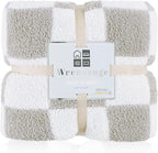 WRENSONGE Checkered Throw Blanket, Light Grey Soft Cozy Fluffy Warm Hand Made Throw Blankets for Couch, Sofa, Chair, Bed, Camping, Picnic, Travel Lightweight Bed Blanket - 50"*70"