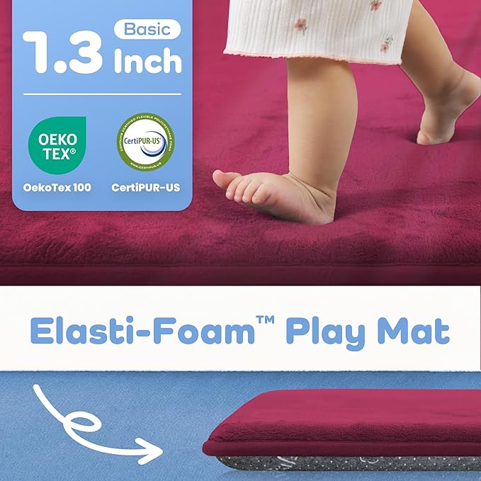1.3" Thick Baby Play Mat for Floor, 79x79 Playpen Mat, Pro Soft Flannel Foam Mats Toddler Infant Kids Crawling for Nursery Rug Playroom Living Room Waterproof Easy Care Non-Slip (Burgundy)