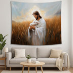 bitCNY Jesus Holding Lamb Tapestry – The Good Shepherd Christian Wall Decor, Religious Art for Faithful Homes, 50x60 Inch Soft Fabric