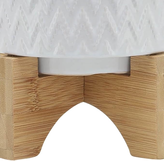 Ceramic Planter with Elevated Stand – Bamboo Indoor Plant Stand, Display for Greenery, Shelf or Patio Placement – Textured Round Design for Sculptural Height, Home Decor, Outdoor Decor – 8", White
