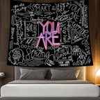 Quote You Are Tapestry Inspirational Wall Art Wall Hanging Positive Saying Classroom Tapestries for Teen Girl Bedroom Dorm 50 * 60 Inches (Black)