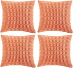 Fancy Homi 4 Packs Boho Coral Decorative Throw Pillow Covers 22x22 Inch for Living Room Couch Bed Sofa, Rustic Modern Farmhouse Home Decor, Soft Plush Corduroy Peach Cute Square Cushion Case 55x55 cm