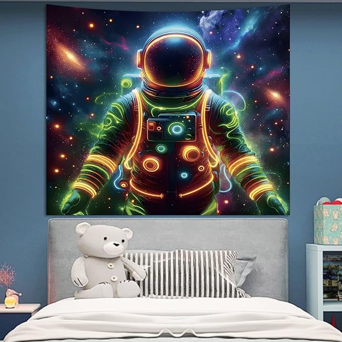 Apdidl Blacklight Posters Tapestry Space Astronaut Tapestries for Bedroom, Black Light Posters Cool Space Galaxy Wall Hanging, UV Reactive Art Aesthetic Decor Tapestry for Living Room Dorm (51"X60")
