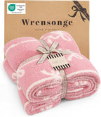 WRENSONGE Throw Blanket Vertical Stripes Bowknot Pink Soft Cozy Fluffy Warm Throw for Couch Sofa Bed Camping Picnic Travel Lightweight - 50"*60"