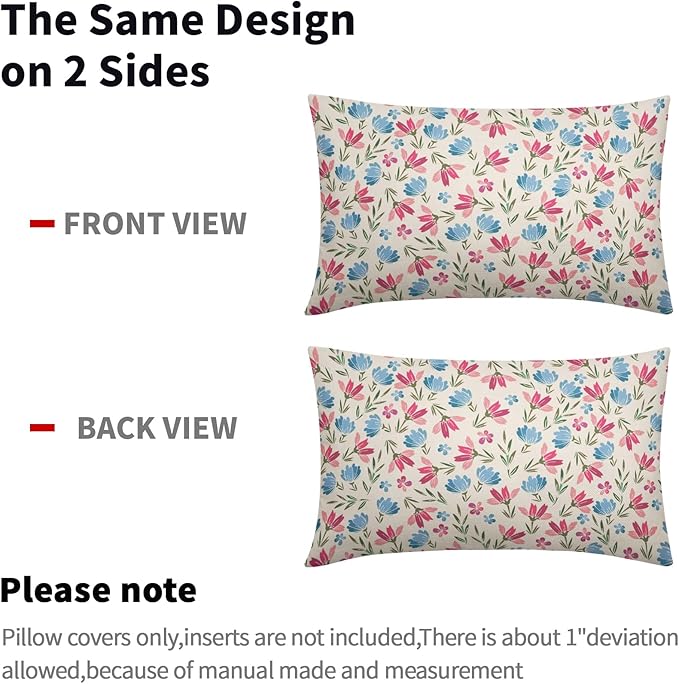 Easter Pink Blue Floral Pillow Covers 12x20 Set of 2 Spring Vintage Rustic Old Style Cute Flower Cream Print Decorative Outdoor Pillowcases Farmhouse Throw Cushion Case Decor for Couch Sofa Bed