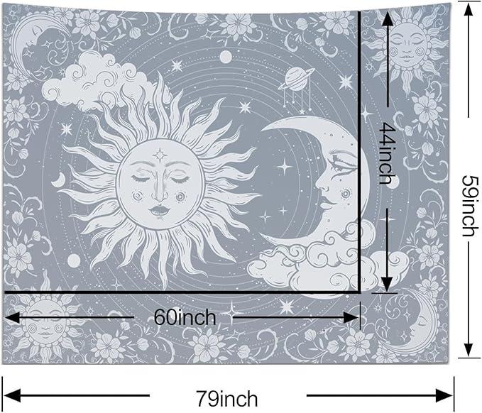 KJHL Black Sun and Moon Tapestry Wall Hanging 44ʺ x 60ʺ Boho Galaxy Celestial Aesthetic Tapestries for Bedroom Living Room Decor