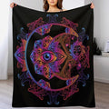 Boho Chic Throw Blanket Crescent Moon and Sun with Elements of The Mandala Pattern Blanket for Sofa Bed Couch Chair Or Dorm 70"x80"