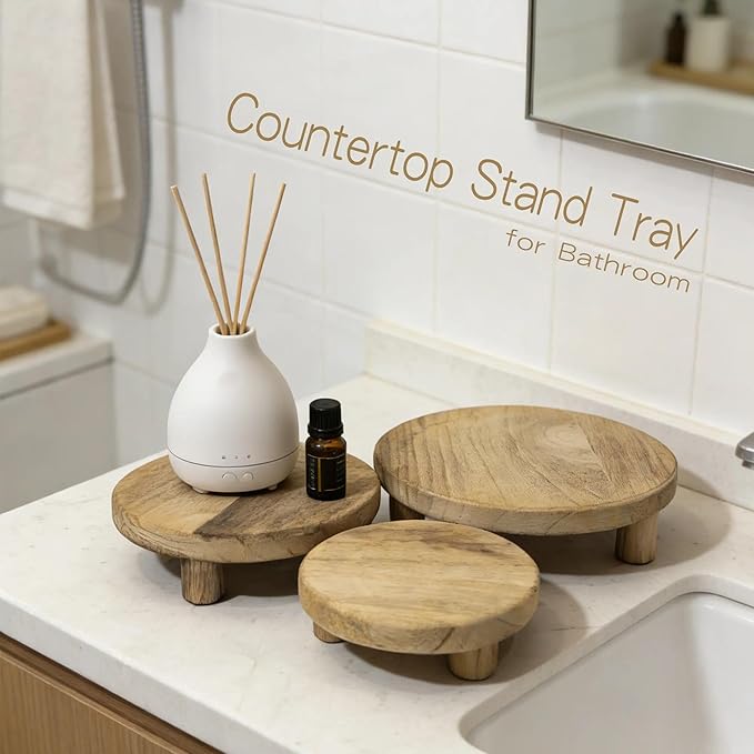 6"/8"/10" 3pcs Round Wood Riser - Plant Risers Stand for Decor - Wood Pedestal Stand Display for Kitchen Counter- Decorative Wooden Risers for Desktop/Bathroom/Livingroom/Bedroom
