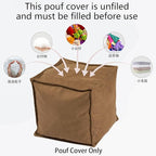 Louis Donné Storage-Friendly Unstuffed Pouf Ottoman Cover Microfiber Foot Rest for Living Room, Bedroom, Coffee Nook, Soft Durable Square Bean Bag Cushion Replacement (Brown, Only Cover)