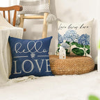 AVOIN colorlife Hello Love Blue Hydrangea Bicycle Throw Pillow Covers, 20 x 20 Inch Flowers Summer Spring Mother's Day Cushion Case for Sofa Couch Set of 4