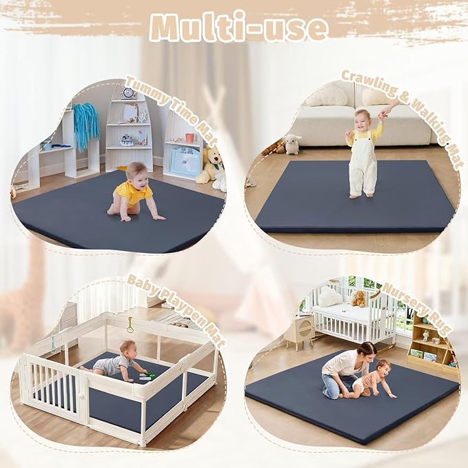 Waterproof Baby Play Mat for Floor Memory Foam 59 * 71 Cushion Playpen Playmat Tummy Time Crawling Mat Nursery Rug Thick Pad Create Soft & Safe Area for Infants,Toddler,Kids,Navy