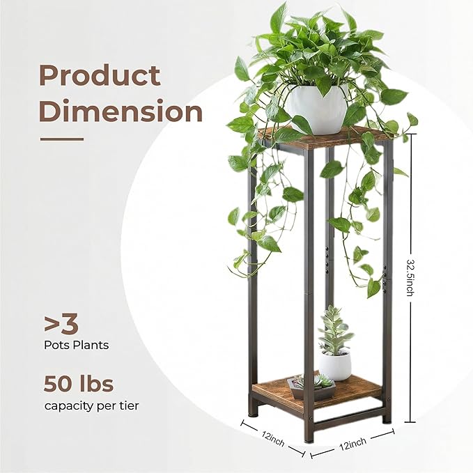 2 Tier Tall Plant Stand Indoor, 32.5" Corner Plant Stands for Indoor Plants Multiple, Multi-Functional Small Side Table for indoor Plants
