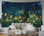 EMMTEEY Forest Tapestry - Dark Lampyridae Night Trees Lightning Fireflies Nature Fantasy 60X40 - Present for Families