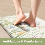 KIMODE Anti Fatigue Kitchen Mats for Floor, Farmhouse Floral Kitchen Rugs Set of 2, 17"x59"+17"x29" Kitchen Floor Mats Non-Slip, Cushioned Standing Mat for Sink, Laundry, Desk, Home White