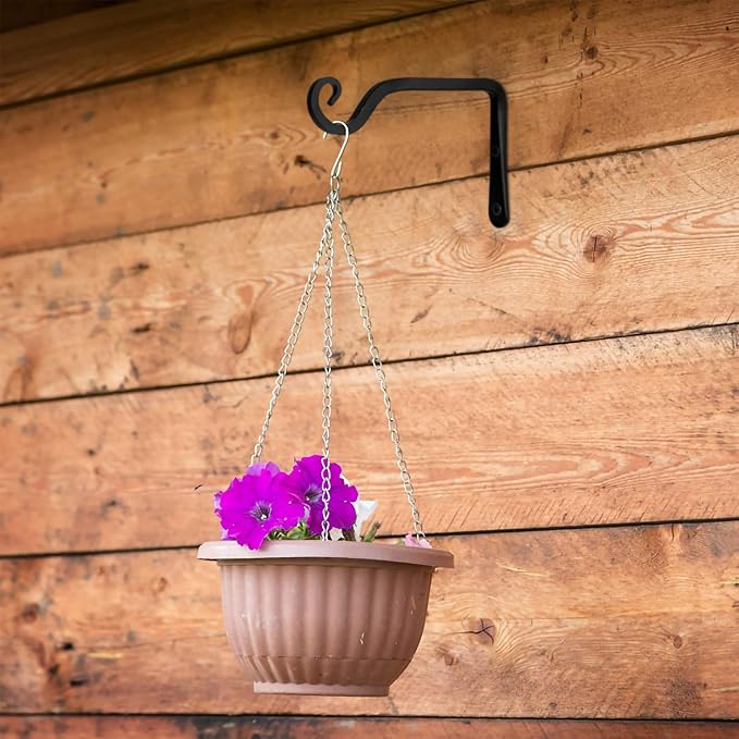 2 Pack Outdoor Heavy Duty Plant Hangers, Black Metal Wall Hooks Hanging Brackets for Flower Baskets, Bird Feeders, Lanterns, Wind Chimes, Patio Garden Porch Indoor Outdoor Use