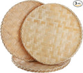 Suwimut 3 Pieces Handmade Bamboo Woven Basket Tray, 13 Inch Round Flat Wicker Baskets, Shallow Food Storage Serving Trays Decorative Wall Hanging Baskets for Breakfast, Fruit, Snacks (Beige)