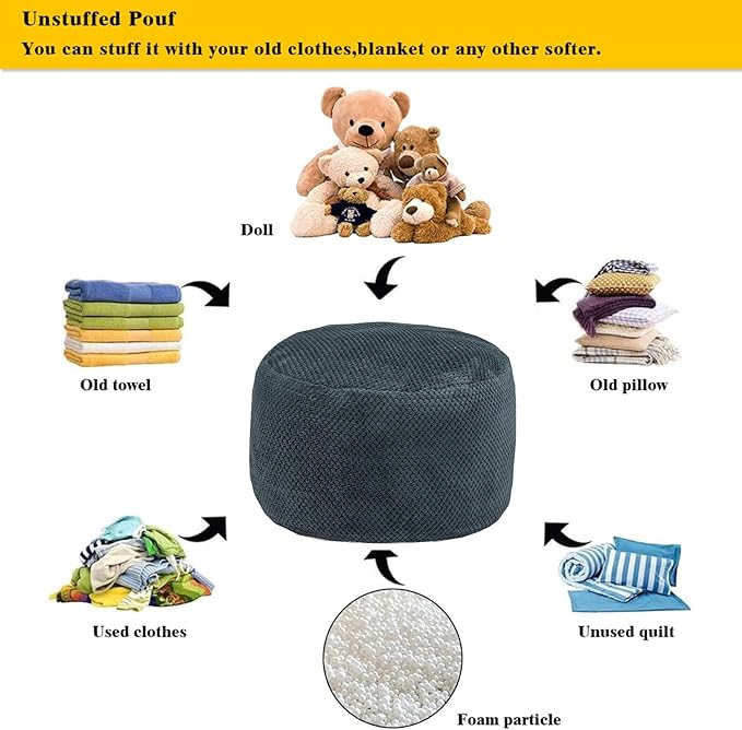 Asuprui Pouf Ottoman Unstuffed Ottoman Foot Rest No Filler Soft Foot Stool 20x20x12 Inches Fuzzy Chair Floor Pouf Chair with Storage for Living Room Bedroom Dark Gray