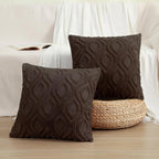 decorUhome Cozy Textured Throw Pillow Covers 16x16 Inch Set of 2, Soft Plush Faux Wool Dark Brown Accent Couch Pillow Covers for Modern Farmhouse Sofa Bed Living Room