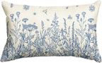 AVOIN colorlife Wildflowers Spring Summer Antique Herbs Blue Throw Pillow Cover, 12 x 20 Inch Flower Cushion Case Decoration for Sofa Couch