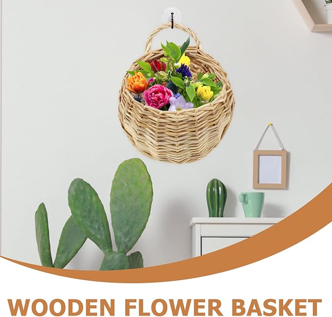 DOITOOL Wicker Wall Basket for Plants Rattan Hanging Planter for Indoor Outdoor Use Wall Flower Holder for Home Garden Decoration 2-Piece Set 7X9 Inches