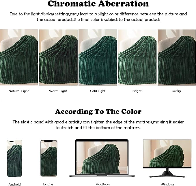 NEWCOSPLAY Super Soft Queen Blanket Dark Green Premium Silky Flannel Fleece 3D Ribbed Jacquard Lightweight Bed Blanket All Season Use (Dark Green Ribbed, Queen(90"x90"))