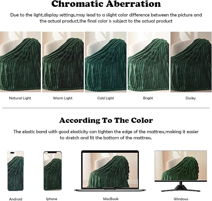 NEWCOSPLAY Super Soft King Blanket Dark Green Premium Silky Flannel Fleece 3D Ribbed Jacquard Lightweight Bed Blanket All Season Use (Dark Green Ribbed, King(90"x110"))