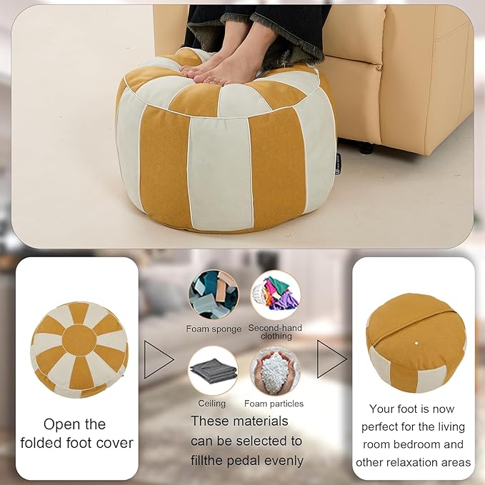 Louis Donné Unstuffed Pouf Ottoman Foot Rest Cover Waterproof Tech Fabric Small Ottoman with Storage Multifunctional Folding Pouf Cover for Living Room, Bedroom or Balcony ONLY Cover