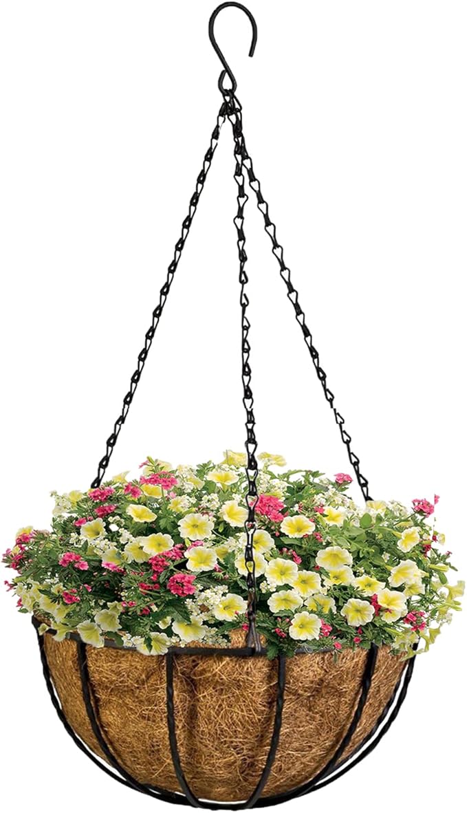 Kingbuy 8" Metal Hanging Plant Baskets with Coconut Liner (1 Pack) - Farmhouse Wire Planters Flower Pots for Plants Ferns Indoor Outdoor Balcony Patio Garden Decoration