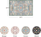 AMOAMI Front Door Mat Indoor Entrance, 2x3 Machine Washable Floral Rugs for Entryway Rug Non Slip Ultra-Thin Soft Boho Small Area Rug Low Pile Throw Rugs for Entrance Kitchen Bathroom, Green