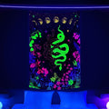 VEIGIKE Blacklight Witchy Snake Tapestry UV Reactive, Cool Trippy Hippie Black Light Art Poster For Men Boys Room Bedroom, Glow In The Dark Blanket Party Decor